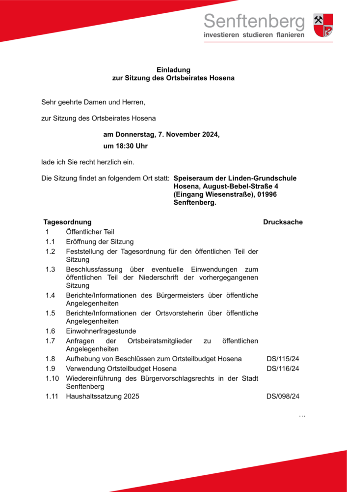 Einladung OBR-Sitzung November