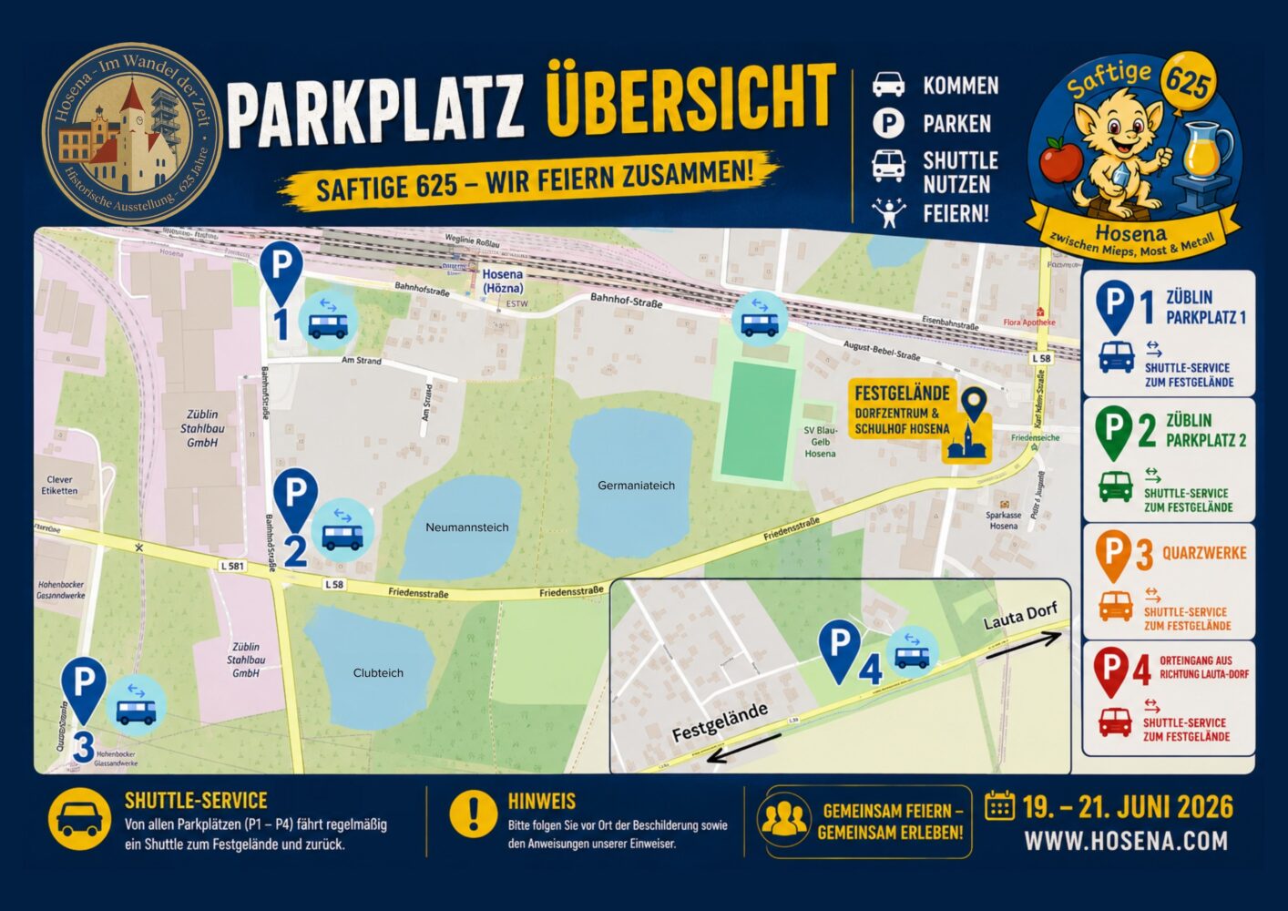 625 Jahre Hosena – Parkplatzübersicht