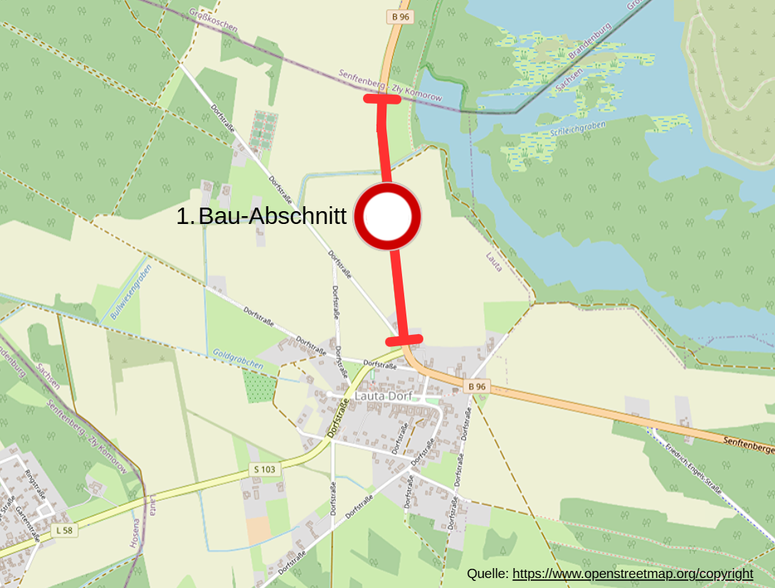 Fahrbahnerneuerung auf der B96 zwischen Lauta und der Landesgrenze Sachsen/Brandenburg – Vollsperrungen ab 6. Juli